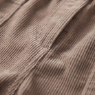 Kerensa barrel leg trousers fabric detail, fine-wale corduroy close-up in khaki taupe