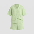 Kira Knit Two Piece Set lime green breathable knit fabric detail flat-lay