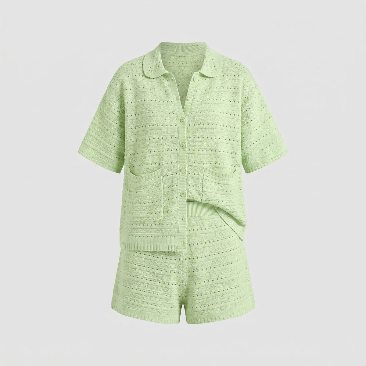Kira Knit Two Piece Set lime green breathable knit fabric detail flat-lay