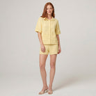 Kira Knit Two Piece Set in yellow — relaxed-fit breathable knit co-ord top and shorts