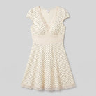 White polka dot lace mini dress, flat lay