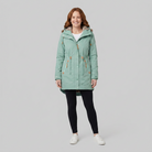 Green water-repellent parka with warm lining, shaped through the waist, view 1