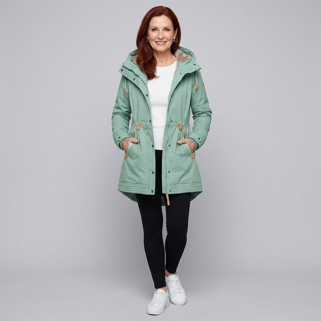 Green water-repellent parka, view 2