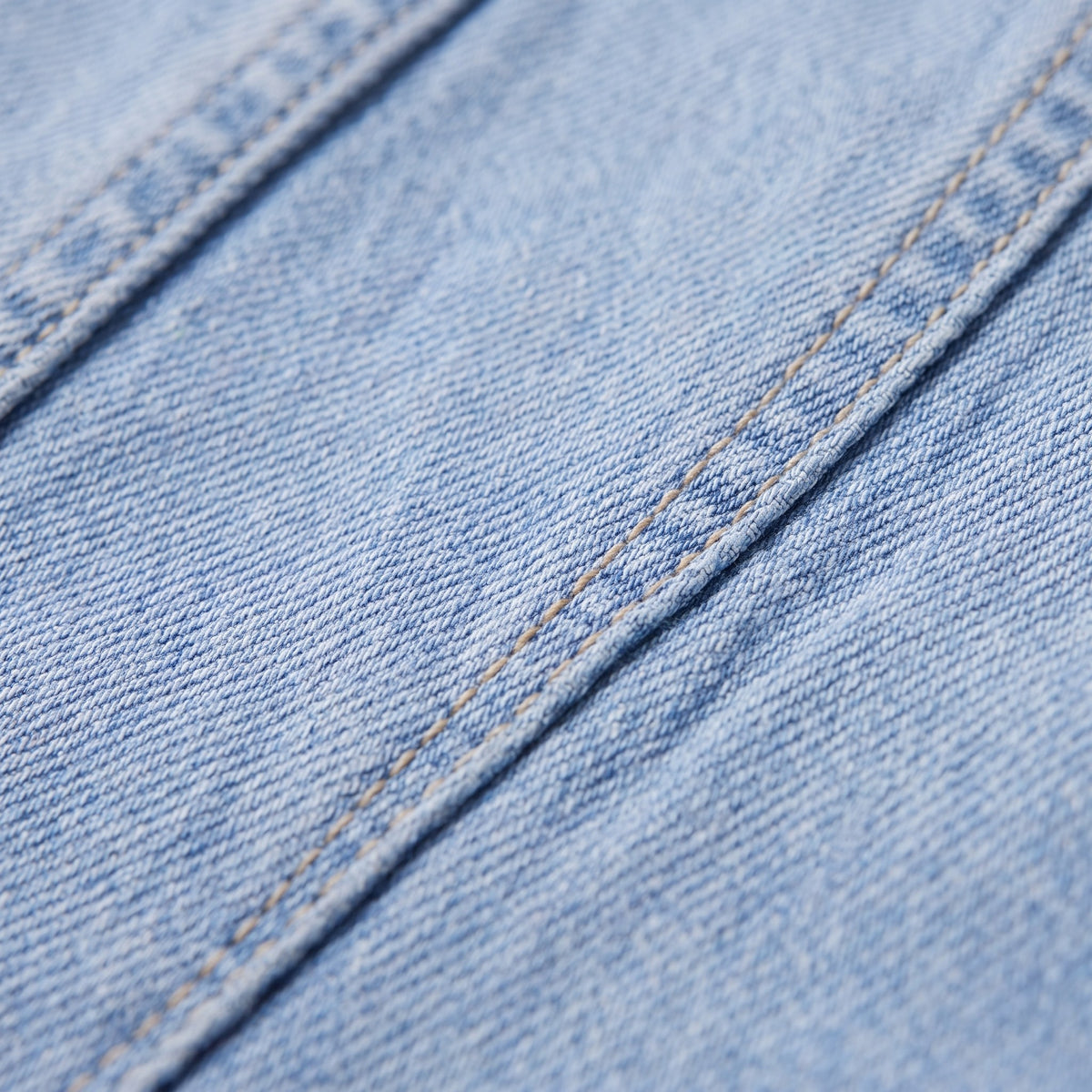 Lavinia flared jeans fabric detail, light wash stretch denim and topstitching close-up