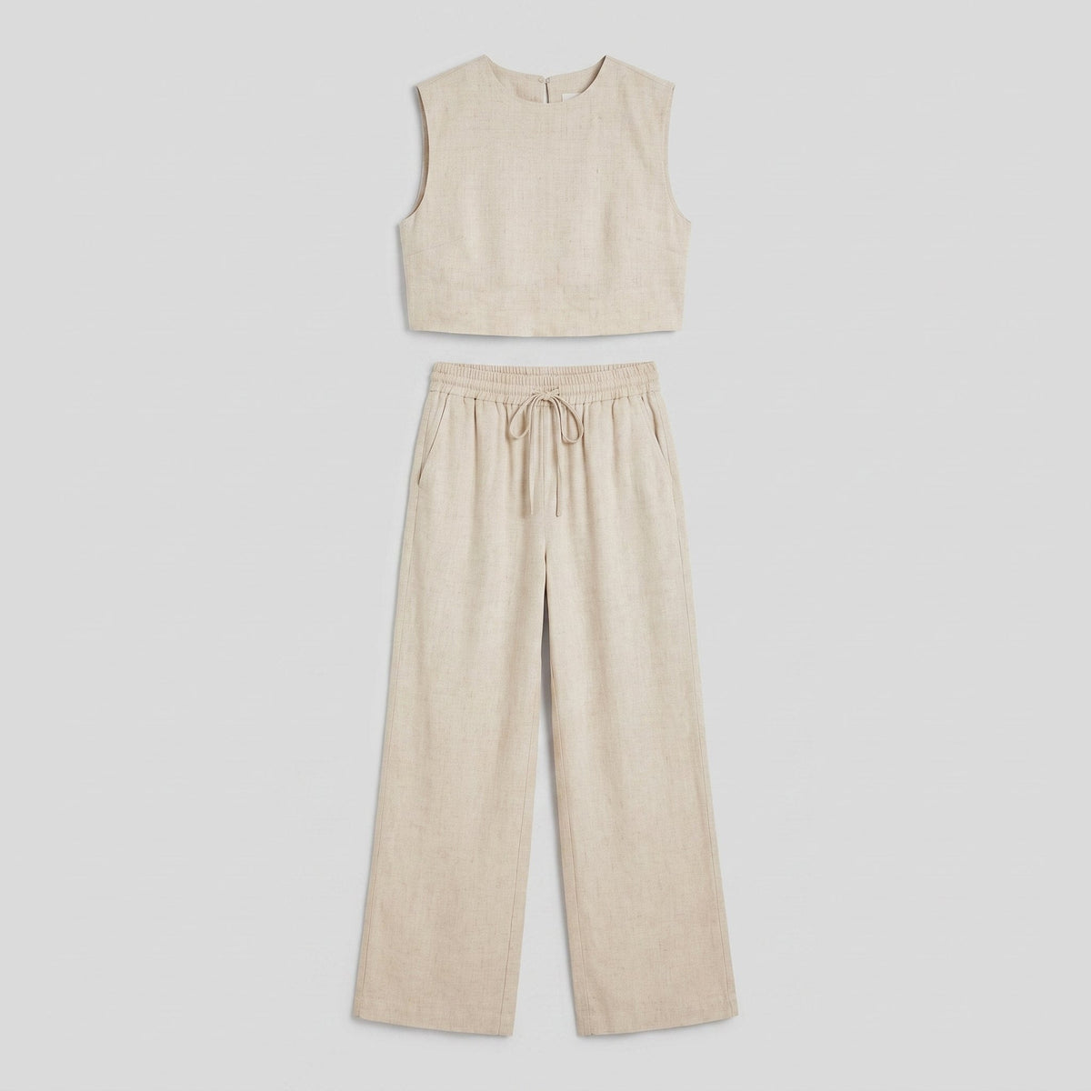 Khaki linen-blend co-ord set, product flat lay