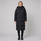Long hooded puffer coat with insulated padding, view 1