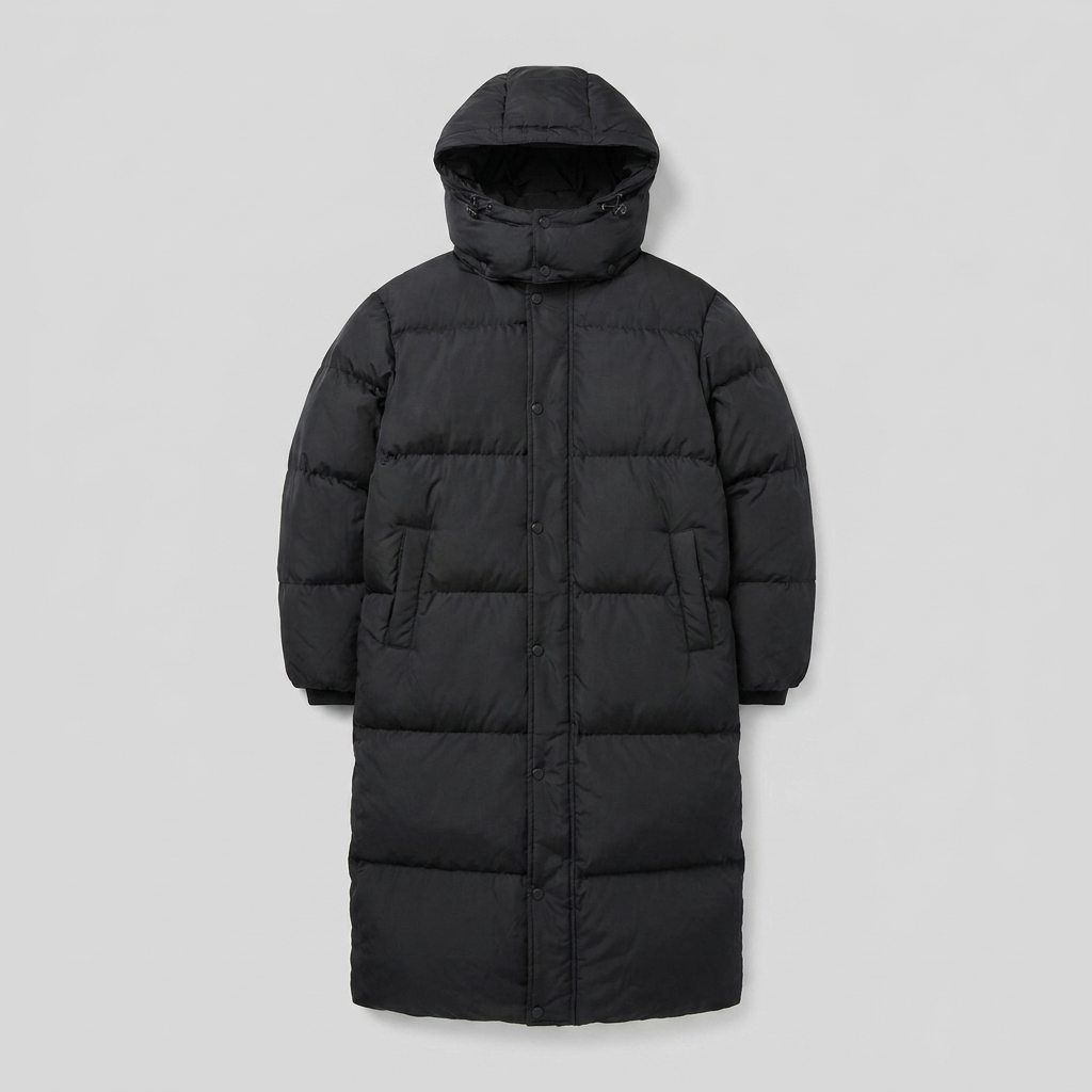 Long puffer coat with quilted panels, view 4