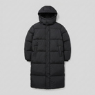 Long puffer coat with quilted panels, view 4