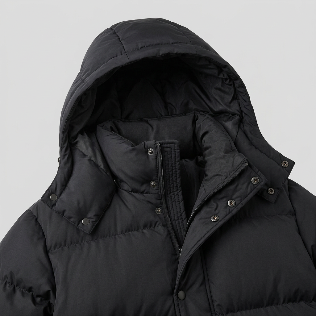 Long puffer coat with a hood, view 9