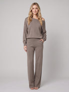 Knit loungewear set with an off-shoulder top, view 1
