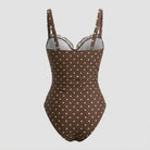 High rise swimming costume with a vintage polka dot print, view 2
