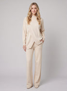 Knit co-ord with a wrap-hem top and wide-leg trousers, view 1