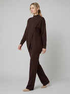 Knit co-ord with a wrap-hem top and wide-leg trousers, view 2
