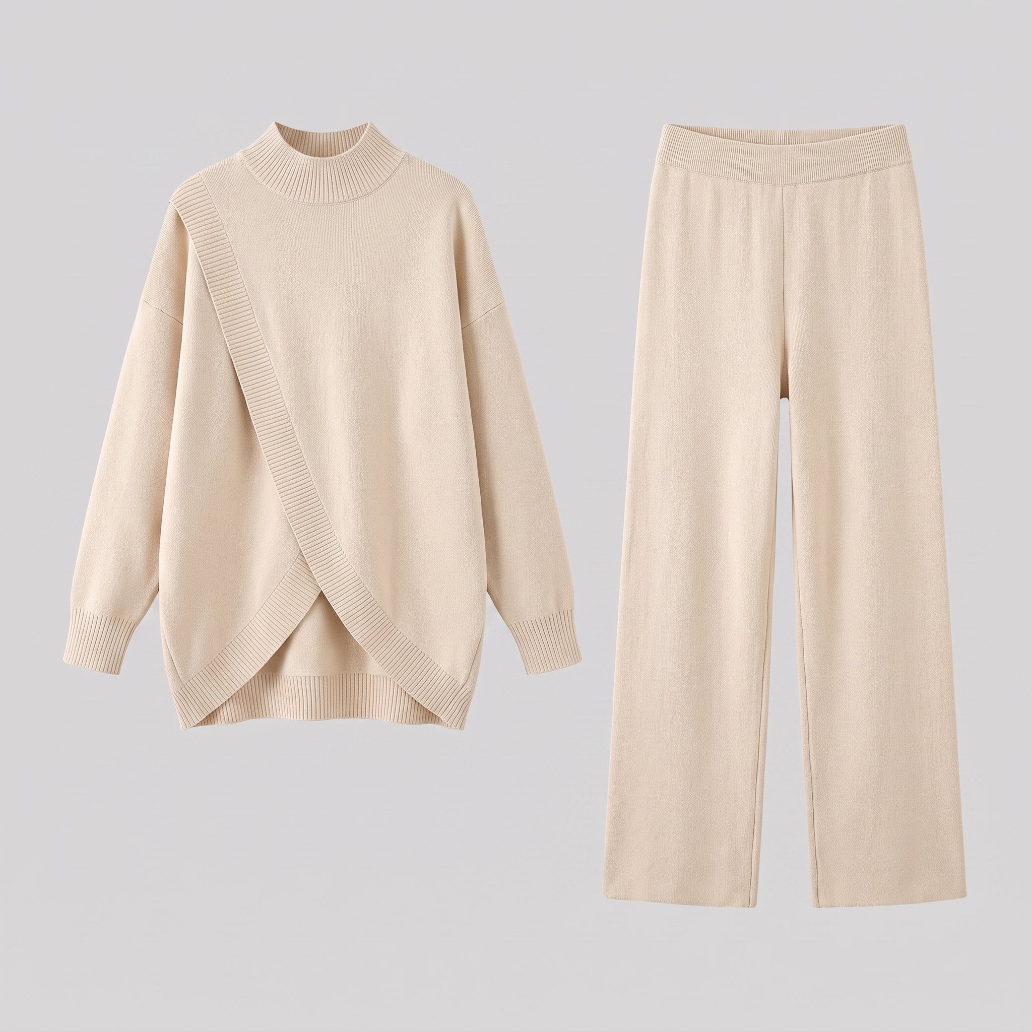 Knit co-ord with a wrap-hem top and wide-leg trousers, view 4