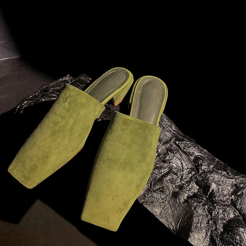 Croc-embossed mules with a low block heel, view 7