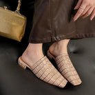 Croc-embossed mules with a low block heel, view 9