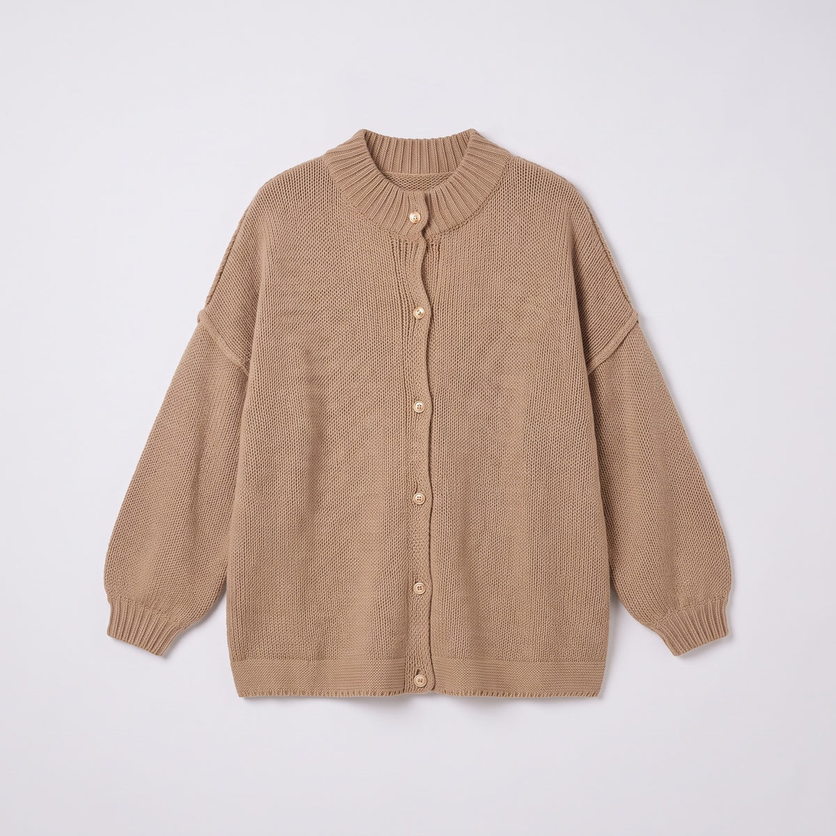 Magali oversized cardigan in camel, flat lay of the button front cardigan