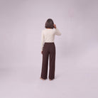 Mairead wide leg trousers in milk chocolate brown, back view on model