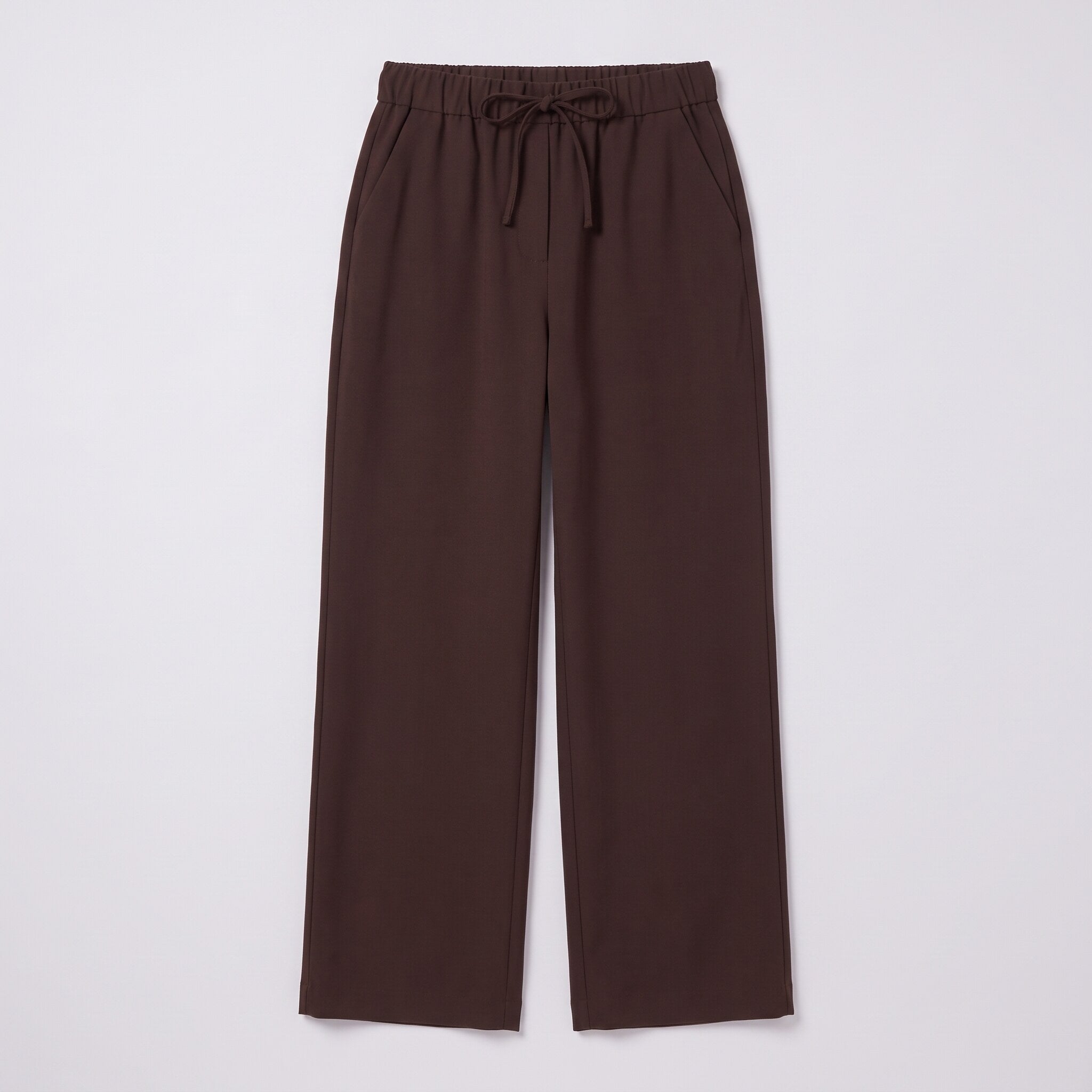 Mairead wide leg trousers flat lay, full garment in milk chocolate brown on light grey