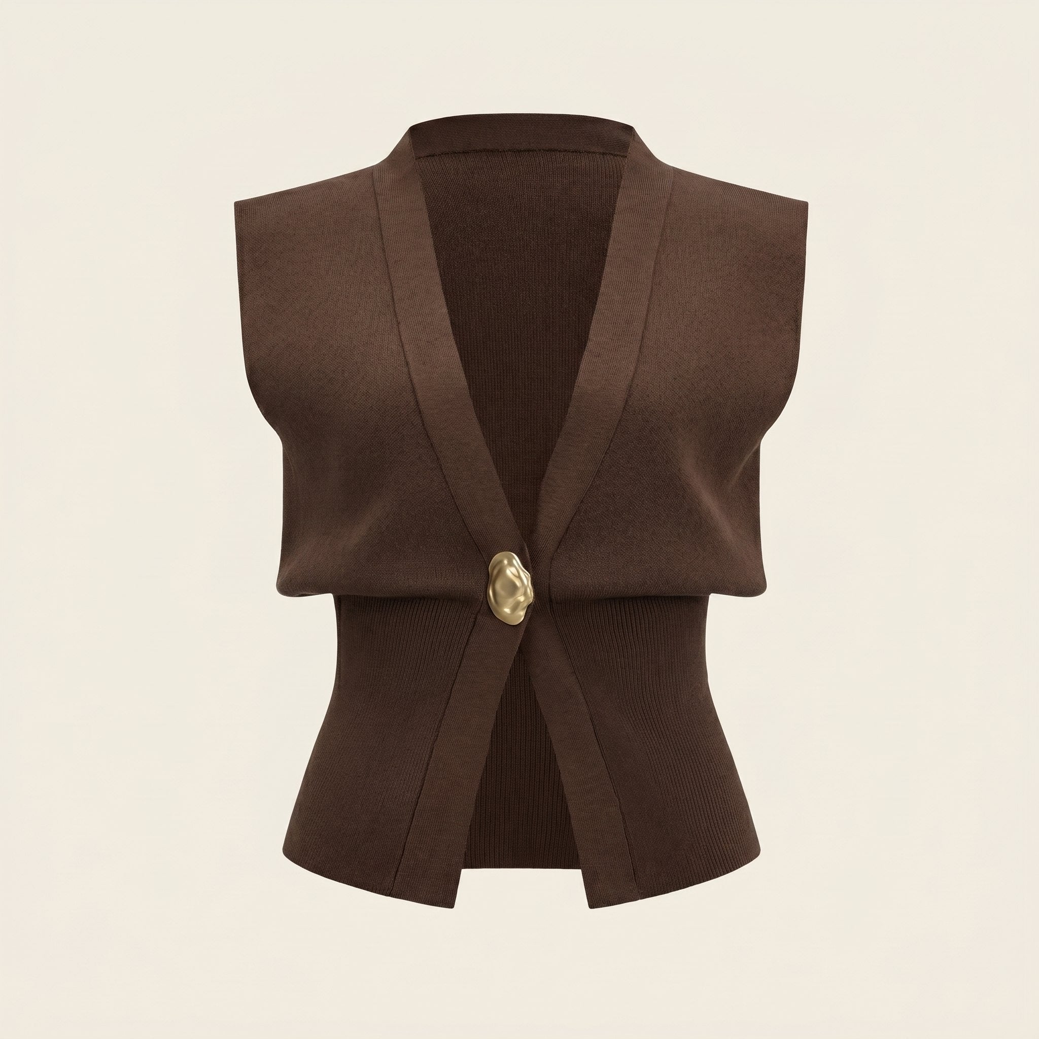 Knit gilet with a shawl collar and single gold button, view 4