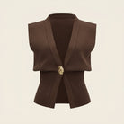 Knit gilet with a shawl collar and single gold button, view 4