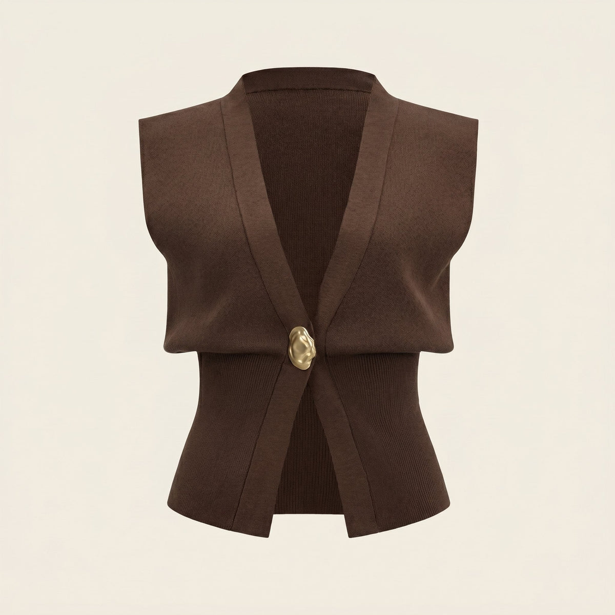 Knit gilet with a shawl collar and single gold button, view 4