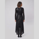 Sequin gown with a wrap V-neck and asymmetric ruffled hem, view 5