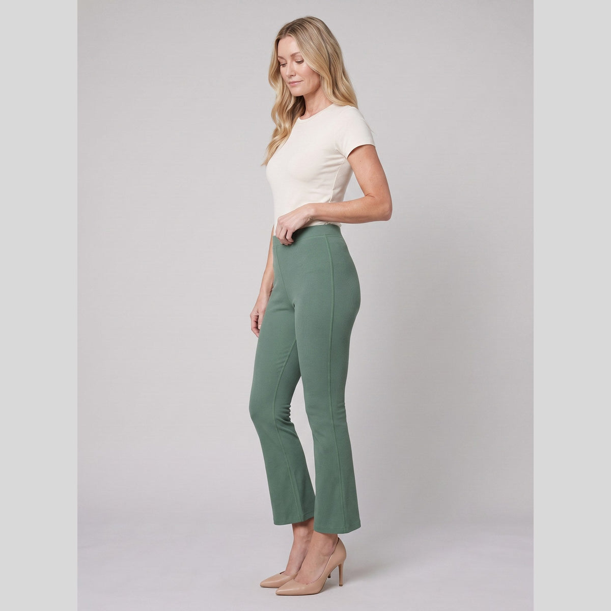 Kick flare trousers showing the flare below the knee, view 3