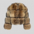 Brown mid-length coat with faux fur trim, view 5