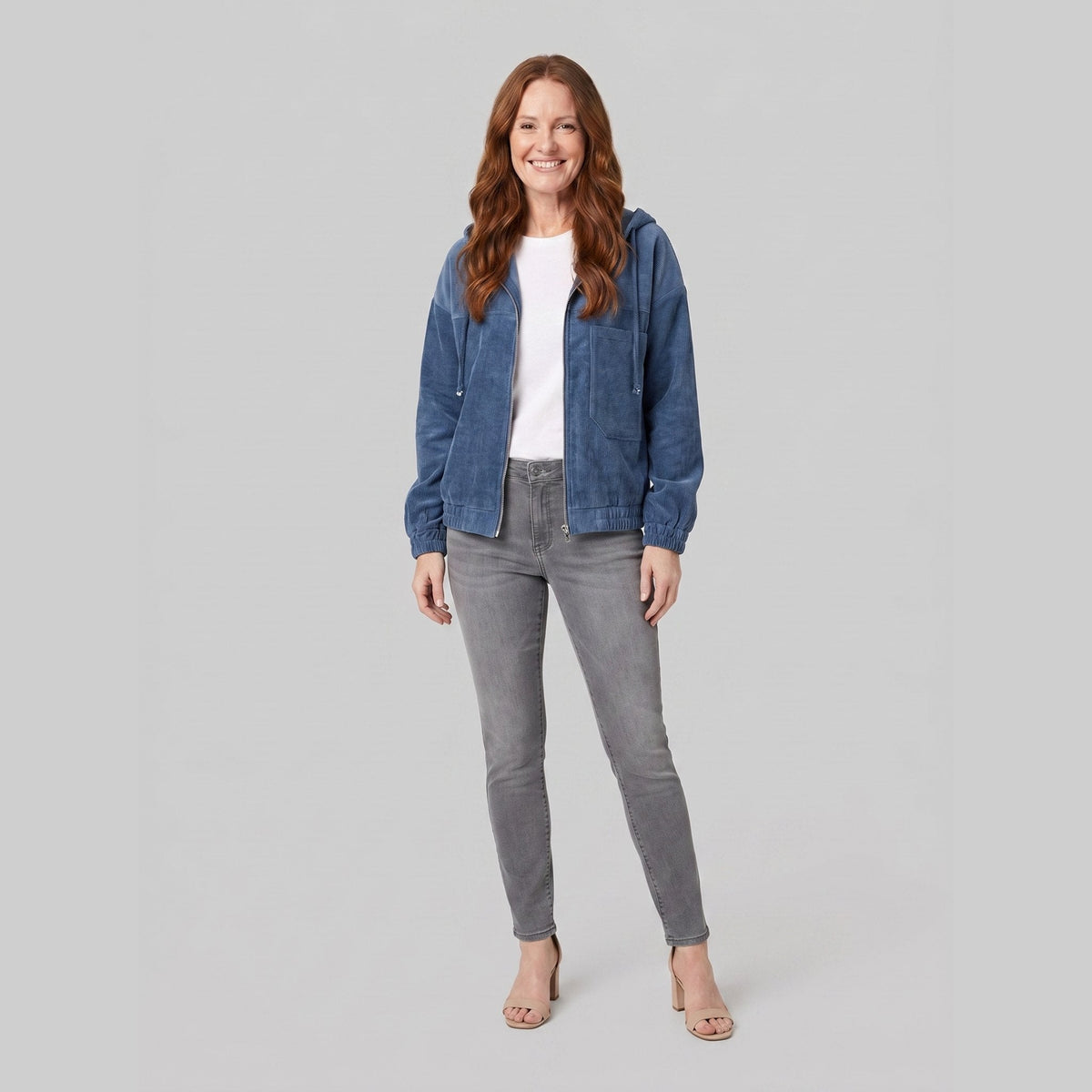 Hooded corduroy jacket with a zip front, view 5