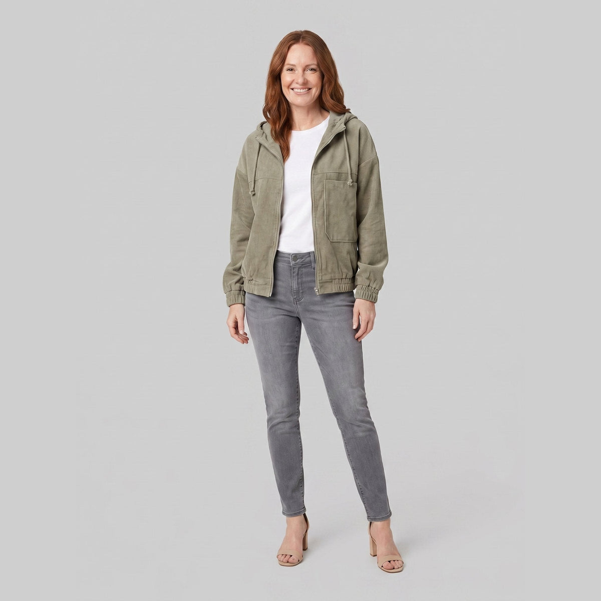 Hooded corduroy jacket with a zip front, view 6