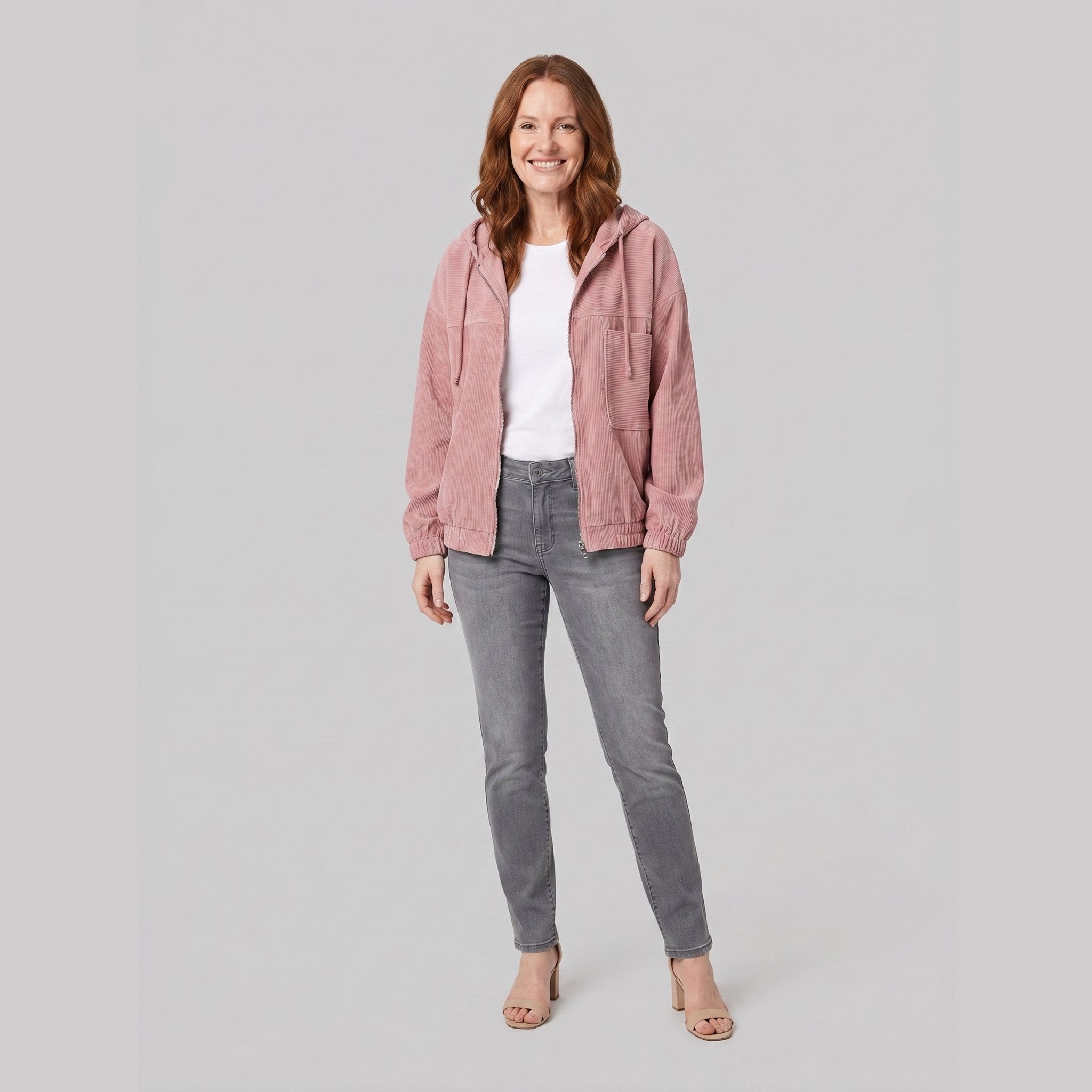 Hooded corduroy jacket with a zip front, view 7
