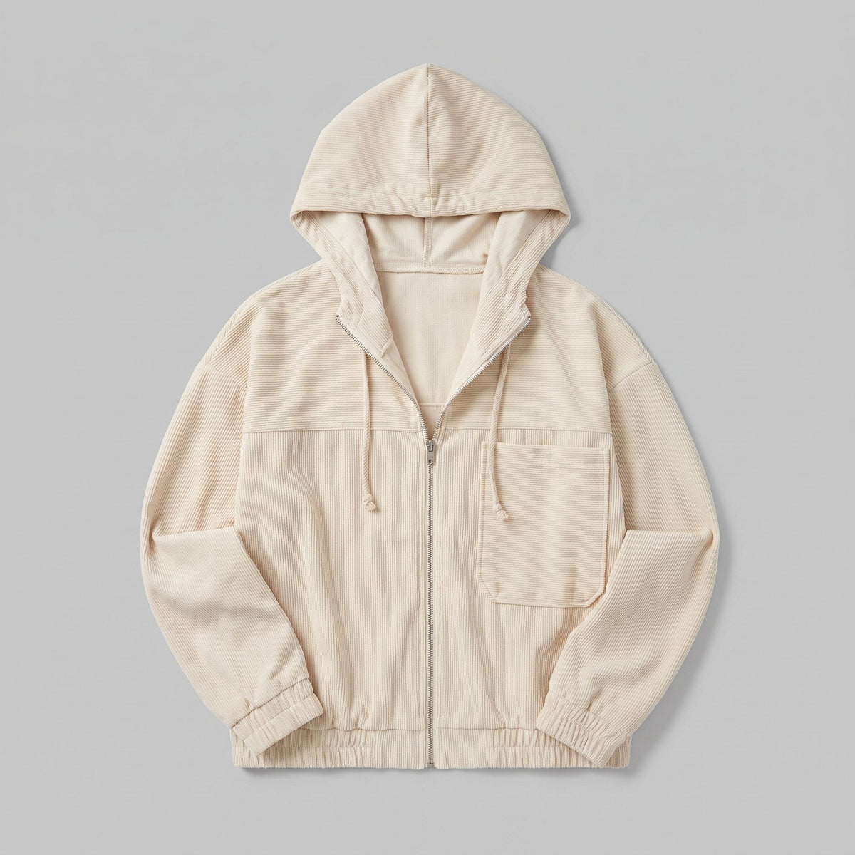 Hooded corduroy jacket with a zip front, view 9