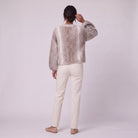 Nerissa speckled knit sweater in oatmeal, back view