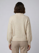 Funnel neck jumper with puff sleeves in brushed knit, view 6