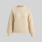 Funnel neck jumper with puff sleeves in brushed knit, view 7