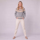 Nieve pumpkin fair isle sweater in grey, full length front view on model
