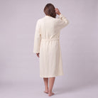 Ninon waffle lounge set in cream, back view of the wrap robe