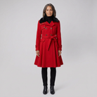 Wool trench coat with a sherpa lining and fur collar, view 1