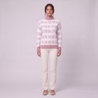Nova snowflake knit sweater in dusty rose pink, front view on model