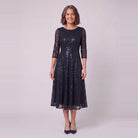 Novara sequin tea-length dress in black, front view