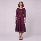 Novara sequin tea-length dress in burgundy, front view