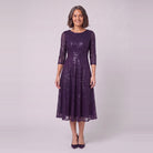 Novara sequin tea-length dress in dark purple, front view