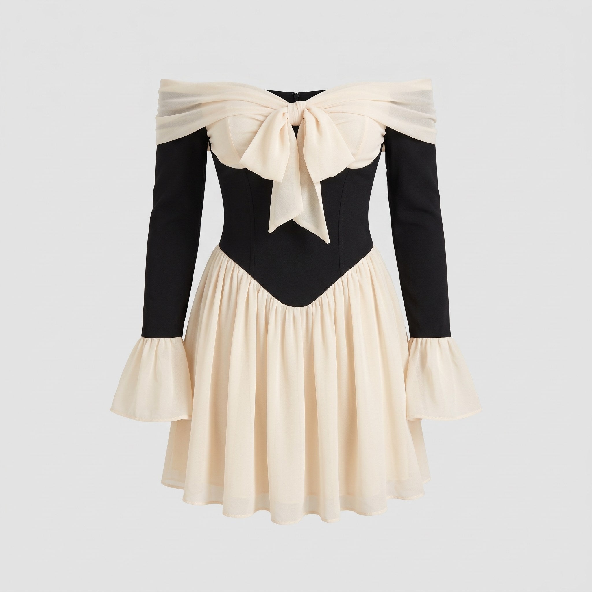 Odette corset mini dress shown without a model on a light grey background