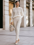 White openwork jumper with dolman sleeves, view 2