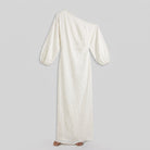 Ivory one-shoulder cotton-linen maxi dress, product flat-lay