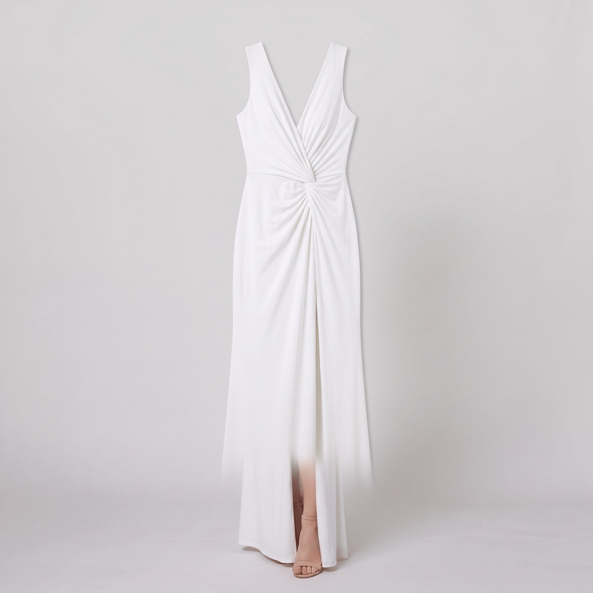 Perrine white maxi dress shown without a model, full garment on a light grey background