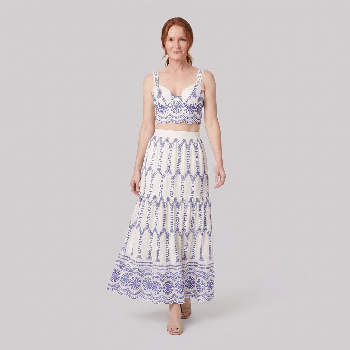 Pinta ivory broderie skirt set - walking view