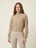 Cropped zip jacket in stretch woven fabric with a high collar, view 2
