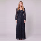 Rayven sequin evening gown in black, front view
